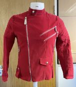 1 x EASTSHORE Designer Biker-style Jacket in a Red Faux Leather with Skull Embellishments - Ref: