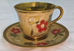 1 x Vintage Small Brass Coffee Cup And Saucer - Indian Carved Floral Pattern - NO VAT ON THE