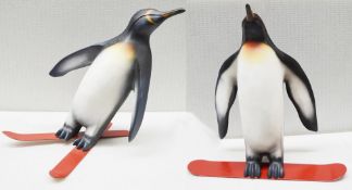 2 x Bespoke Life-Size Sculpted Fibreglass PENGUIN Animal Statues - Window Display Centrepiece - Ref: