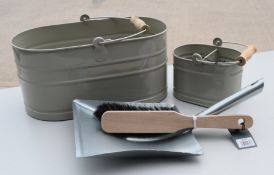 1 x Utility Bucket And Small Bucket In Clay + Galvanised Dustpan And Brush - Ref: GTC688/GTCC16 -