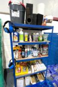 1 x Asorted Job Lot - Includes Blue Metal Shelving Unit with Content, Tools, Consumables