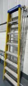1 x Set of Youngman 8 Tread Fibreglass Stepladders, - Yellow and Blue, Swing back design