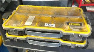 2 x Stanley Fatmax Organizer Toolboxes with Contents - Heavy Duty with Transparent Lids & Drill Bits