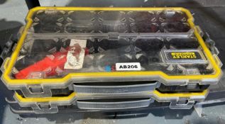 2 x Stanley Fatmax Organizer Toolboxes with Contents - Heavy-Duty with Transparent Lid & Drill Bits