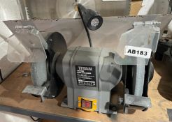 1 x Titan TTB521GRB 200mm Bench Grinder - 280W 400W 240v - Wheel Diameter of 200mm x 20mm x 16mm