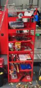 1 x Asorted Job Lot - Includes Red Metal Shelving Unit with Content, Tools, Toolbox, Platform Step