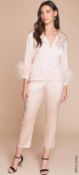 1 x GILDA & PEARL Camille Ladies' Luxury Silk Pyjama Set with Feather Trim - Size: L - RRP £850.00