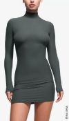 1 x SKIMS Soft Lounge Turtleneck Long Sleeve Stretch-woven Mini Dress in Deep Sea Green - Size: