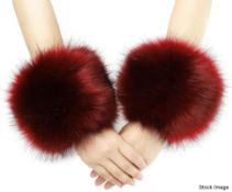 Pair of CUDONI Ladies' Luxury Real Fox Fur 3 Inch Sleeve Wrist Cuffs in Red - One Size - RRP £285.00