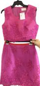 1 x BOUTIQUE LE DUC Ladies' Designer 2-Piece Top and Skirt Set in Bright Fuchsia with Embroidered