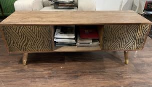 1 x DUTCH IMPORTS Brass & Mango Wood TV Cabinet - Original RRP £550.00 - Recently Removed from a
