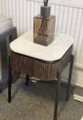 1 x Marble Topped Mango Wood Fluted Side Table - Handmade in India - Original Price £229.00