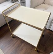 1 x Retro 1960s-style Solid Brass Drink & Dessert Trolley Bar Cart on Castors - Recently Removed