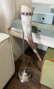 1 x Large Genuine Animal Horn on a Decorative Chromed Metal Stand - Approximately 1-Metre Tall