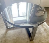 1 x Stylish Mirrored Glass Clad Coffee Table with Cross Base Design