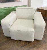 1 x Bespoke Modern Linen Upholstered Cube Chair in Beige - One-Off Showroom Piece - Handmade in UK