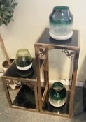 Set of 2 x Black Glass & Copper Metal Display Stands - From a Luxury Furniture Retailer