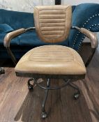 1 x Carlton Tan Leather Upholstered Industrial-style Swivel Office Chair - Original Price £595.00