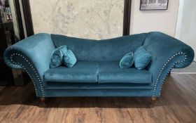 1 x Unique British Handmade Velvet Upholstered Studded Sofa in Blue - Original Price £1,795.00