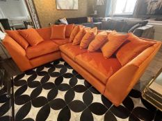 1 x Bespoke Handcrafted Statement Corner Sofa Upholstered in a Burnt Orange Velour - Made in UK