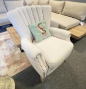 1 x CH Luxury Upholstered Armchair with Studded Details - Recently Removed from a Luxury Furniture