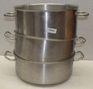 3 x Large Stainless Steel Vogue Commercial Cooking Pans - Size: 38 cms Diameter