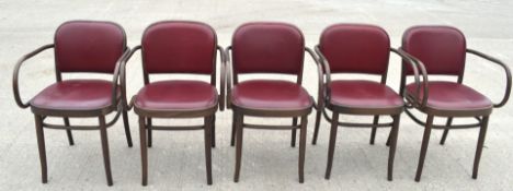 11 x Bentwood 'Gustav Adolf Schneck Style' Dining Chairs - Features Red Seat Pads and Fabric Backs