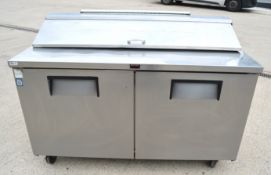 1 x True Refrigeration Two Door Prep Fridge with Pizza Topper - See Description - H112 x W158 x