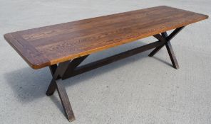 1 x Solid Oak 2.4m Refectory Dining Table with Cross Leg Base, Beautifully Grained Rectangular Table