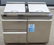 1 x Desmond Single Door Two Drawer Prep Fridge with Salad, Sandwich or Pizza Topper - Model TSS48