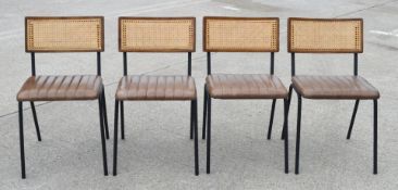 4 x Dining Chairs Featuring Vintage Style Faux Leather Seats and Natural Cane Backrests