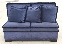 4 x Blue Velvet Slipper Seating Benches with Fringe Trims and 6 x Matching Cushions