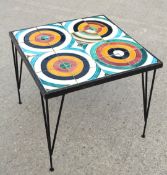1 x Caldas Square Side Table with an Abstract Circular Tiled Design - Dimensions: H53 x W62 x D62