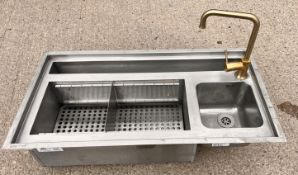 1 x Commercial Double Well Stainless Steel Cocktail Station With Sink and Tap