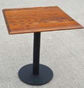 1 x Restaurant Table Featuring a Stained Square Wooden Top and Black Pedestal - Dimensions: H77 x W7