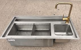1 x Commercial Double Well Stainless Steel Cocktail Station With Sink and Tap