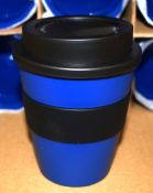 100 x Milano Reusable Mini Coffee Mugs Featuring Black Holding Bands and Screwtop Lids with Sipper