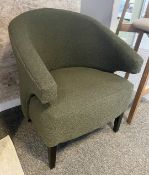 1 x Modern Wingback Chair with Bouclé Upholstery in Green - Recently Removed from a Luxury Furniture