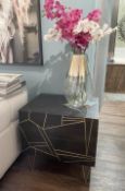 1 x Opulent Geometric Brass Inlaid 2-Drawer Side Unit - Original RRP £400.00 - Recently Removed from