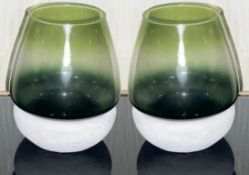 A Pair of Glass Vase Candle Holders with Concrete Bases - Recently Removed from a Luxury Furniture