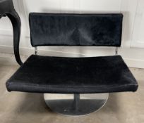 1 x Genuine Hide Upholstered Swivel Lounge Chairs in Black with Stainless Steel Bases - Original