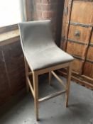 1 x Velvet Upholstered Bar Stool with Curved Seat and Natural Wooden Frame