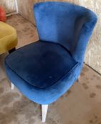 1 x Bespoke Velvet Hand-Upholstered Chair in Blue with Limed Wooden Legs - Made in the UK
