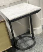 1 x CH Marble Topped Square Side Table Featuring an Industrial-style Heavy Metal Base