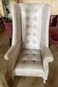 1 x Bespoke Unique Button-Back High-Wingback King Throne Chair in Grey - Crafted in the UK -