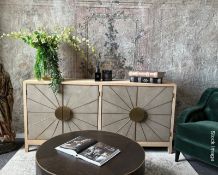 1 x Sunburst 4-Door Oak Wood Concrete Fronted Sideboard with Gold Detailing - Original RRP £2,995