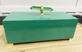 1 x High Gloss Lacquered Jewellery Trinket Box in Green with Cut Glass Prism - Recently Removed from