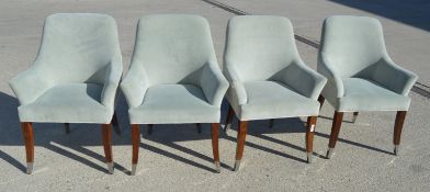 4 x Elegant Velvet Upholstered Restaurant Fine Dining / Occasional Chairs with Wooden Sabre Legs -