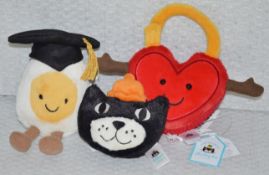 3 x Assorted JELLYCAT Cuddly Plush Soft Toys - Unused Stock with Tags - Original Total Value £80.
