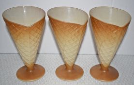 3 x Vintage Bormioli Rocco Cornetto Ice Cream / Desert Glass Bowls with a Waffle Effect Pattern -